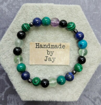 Great for Blood Pressure and Negative Energy Healing Black Agate with Hematite 8mm Great for Blood Pressure and Negative Energy Healing Black Agate with Hematite 8mm