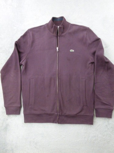 Lacoste Full Zip Sweater Mens Small Maroon Long Sleeve Fleece Stand Up Collar - Picture 3 of 16