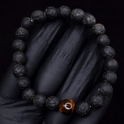 95 Cts Black Lava & Tiger Eye Round Shape Beaded Stretchable Bracelet VK 69 E588