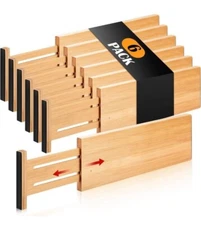 Medium Drawer Divider Bamboo Organizers 4.65" High 12" - 17.5" Adjustable 6-Pack