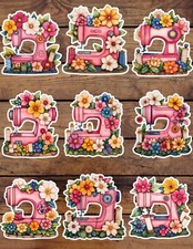 Pretty Pink Sewing Machine Vinyl Stickers Set Scrapbooking Laptop Waterbottle