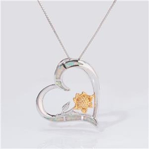 GORGEOUS WHITE FIRE OPAL HEART PENDANT - Picture 3 of 5