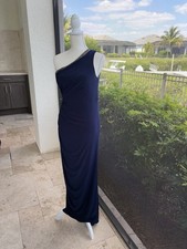 Adrianna Papell One Shoulder Midnight Blue Jersey Gown 10 P Elegant Formal