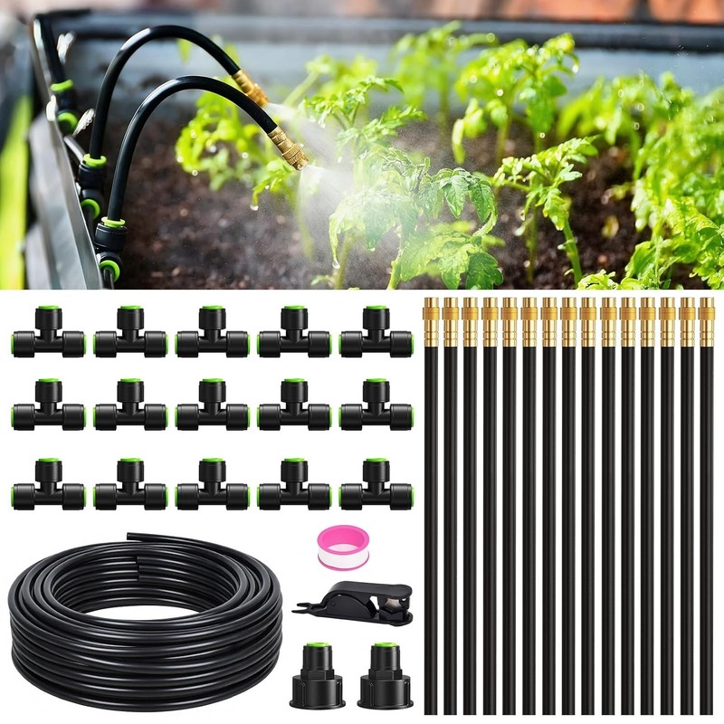 RainPoint 360° Garden Irrigation System - 50FT Complete Drip Kit, 16 Nozzles