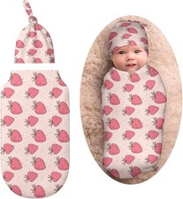 Cute Pink Strawberry Newborn Baby Swaddle Blanket with One Size, Style 2