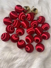 Red Satin Thread Christmas Ornaments Lot of 22 Balls  2 Gold Bells