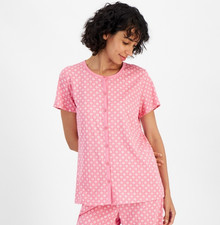 Charter Club Women's Cotton Printed Button down Pajama top - Geo Shell Pink - S