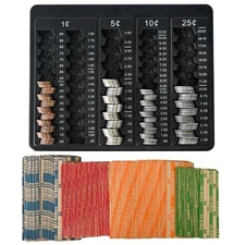 Coin Counter Tray with Wrappers Change Sorting Tray 5 Slot for Pennies Quarters