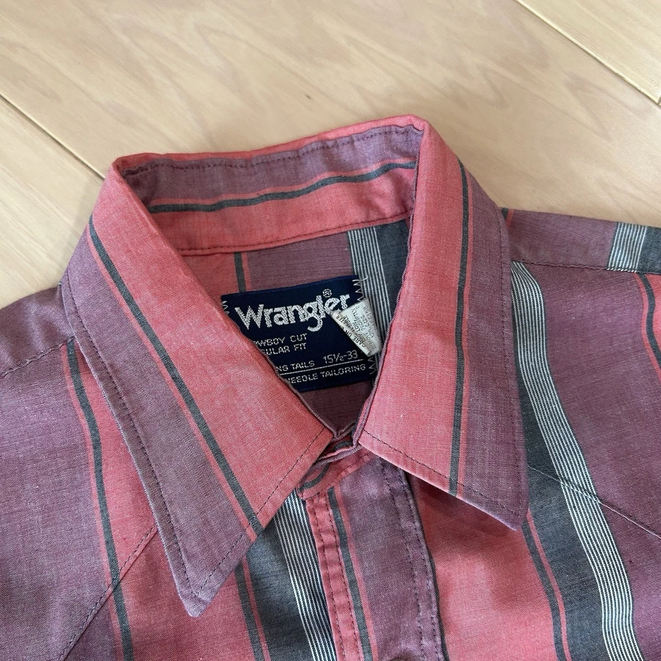 Vintage Wrangler Brushpopper Pearl Snap Striped Shirt Long Sleeve Men’s 15.5-33 - Image 4 of 4