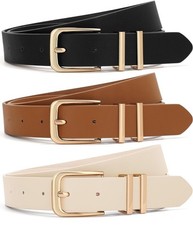 3 Pack Womens Leather Belt for Jeans Pants Dress Ladies Waist Belt 30-36in