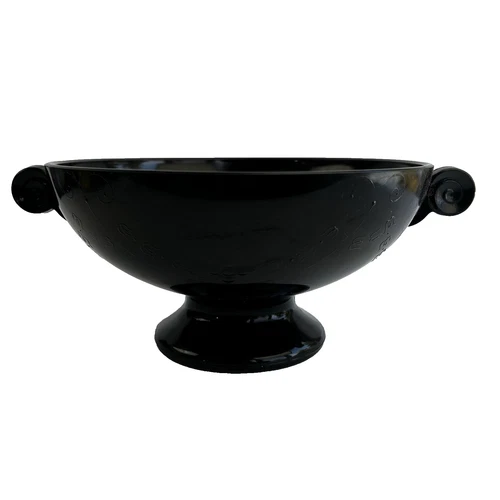 Vintage 30s LE Smith Black Amethyst Scroll Handle Footed Glass Fruit Bowl