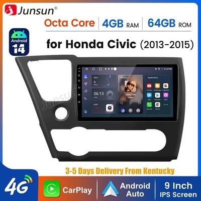 Carplay 4+64G Android14 For Honda Civic 2013-2015 Car Stereo Radio GPS Navi WIFI
