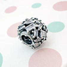 Clear Rectangular CZ Chiselled Elegance 925 Silver Charm for EURO Charm Bracelet