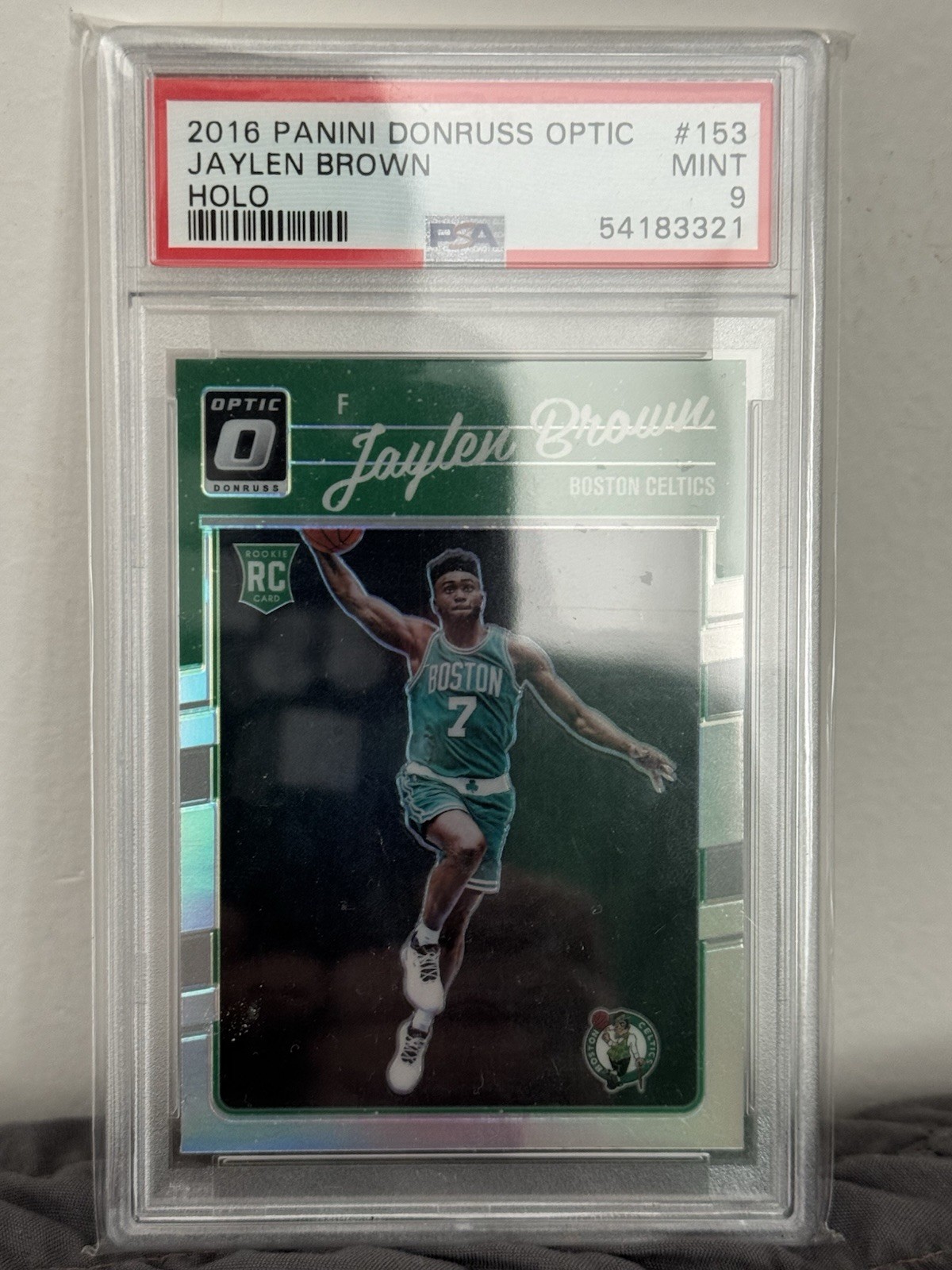JAYLEN BROWN 2016 PANINI DONRUSS OPTIC HOLO #153 PSA 9 BOSTON CELTICS ROOKIE