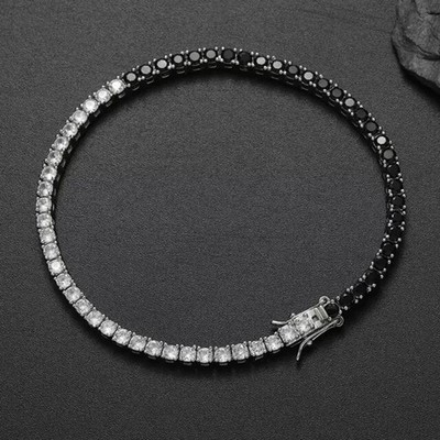 8Ct Round Black White Diamond Lab Created Tennis Bracelet 14K White Gold Plated