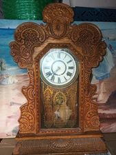 Antique Ingraham ? Gingerbread Kitchen Parlor Mantel Shelf Clock, Working W/Key