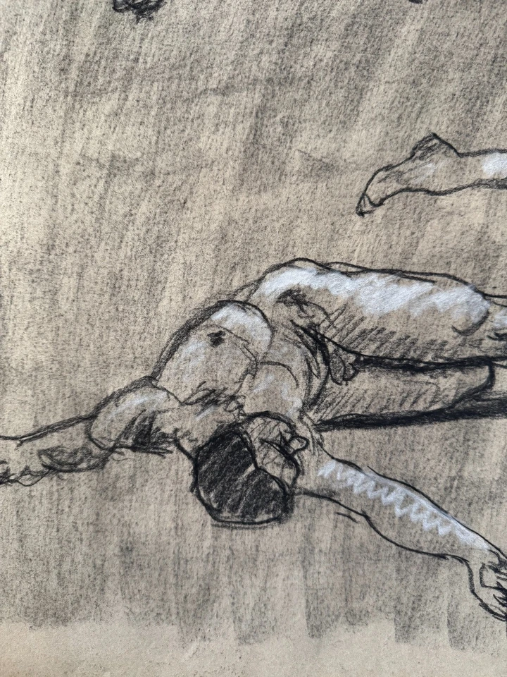 De colección Grande Años 70 Académico Masculino Físico Retrato Hombre Dibujo Gay Int 24 x 18 Foto 4 de 4