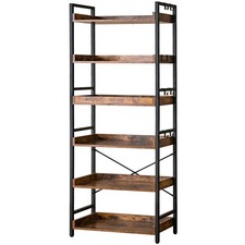 HCHQHS Adjustable 6 Tier Open Bookcase, Rustic Farmhouse Book Shelves, Indust...