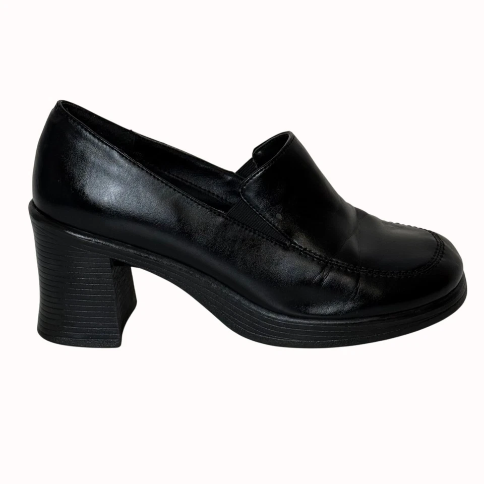 Mocasines Route 66 Negro Tacón Grueso De Colección Y2k Plataforma Zapato Talla 8.5 Sin Cordones Foto 2 de 4