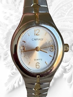 Carriage by Timex Watch Women Two Tone Silver Dial Stretch Band Micro Scratches