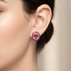 24K Gold 925 Sterling Silver Halo Earrings Pink Padparadscha Sapphire 11.20Ct
