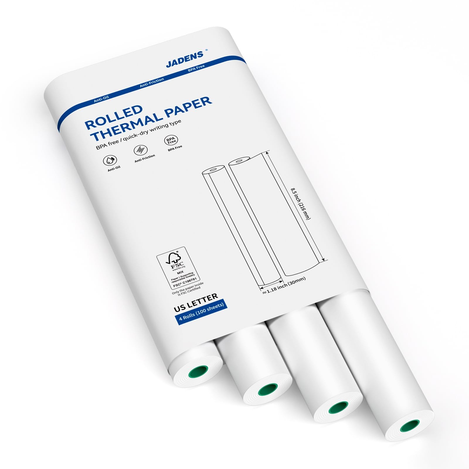 JADENS US Letter Size Quick-Dry Thermal Printer Paper 4 Rolls, Quick-dry