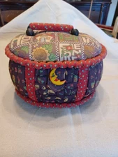 Padded Fabric Sewing Box Basket w/Handle, Tray, Contents