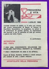 SANTINO HOLY CARD, APOSTOLATE OF PRAYER, JULY 1968 - REF. 7990