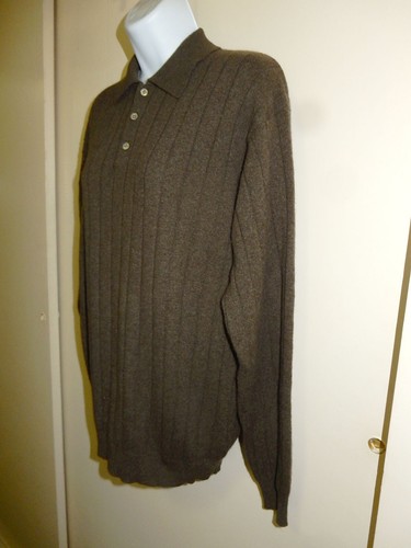 MEN'S 100% CASHMERE 3 BUTTONS POLO KHAKI LONG SLEEVE SWEATER M - Picture 4 of 10