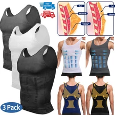 Men 3 Pack Body Shaper Slimming Tummy Vest Compression Shirt Shapewear Tank Top