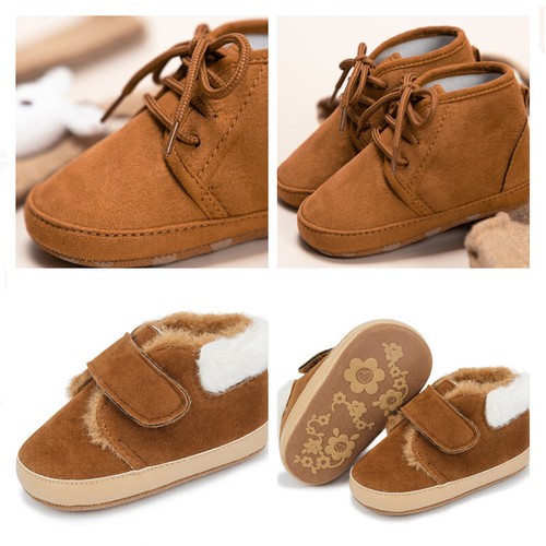 Newborn Baby Boy Girl Crib Shoes Soft Sole Infant Warm Boots PreWalker Trainers