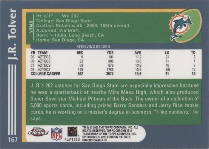 2003 Topps Chrome J.R. Tolver #167
