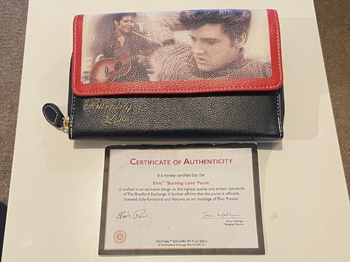 V.V. RARE: Elvis 'Burning Love' Leather Purse from BRADFORD EXCHANGE AS NEW COA