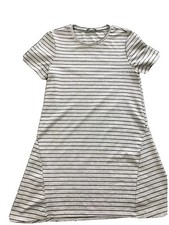 ZARA Trafaluc Womens Career Dress Sz M 28 Gray Black Striped Short Sleeve 1037