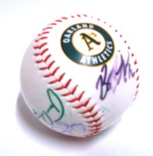 Billy Butler Ike Davis Scott Kazmir Autographed LOGO Baseball 2015 Oakland A's