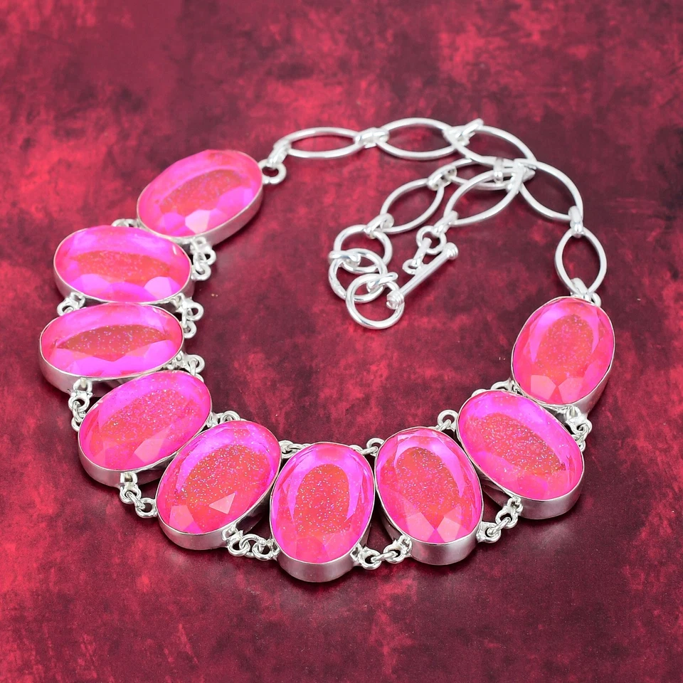 Красивый розовый тройной опал драгоценный камень серебро 925 пробы ожерелье ювелирные изделия ручной работы - Изображение 3 из 4