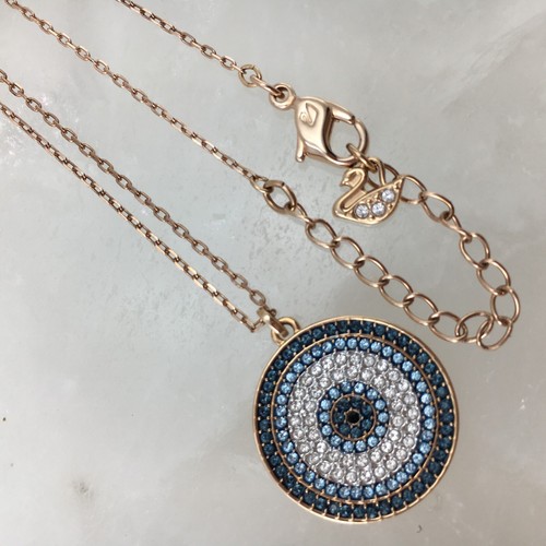 SWAROVSKI 5429126 Luckily Pave Blue White Crystal Disc Evil Eye Pendant Necklace - Picture 19 of 24