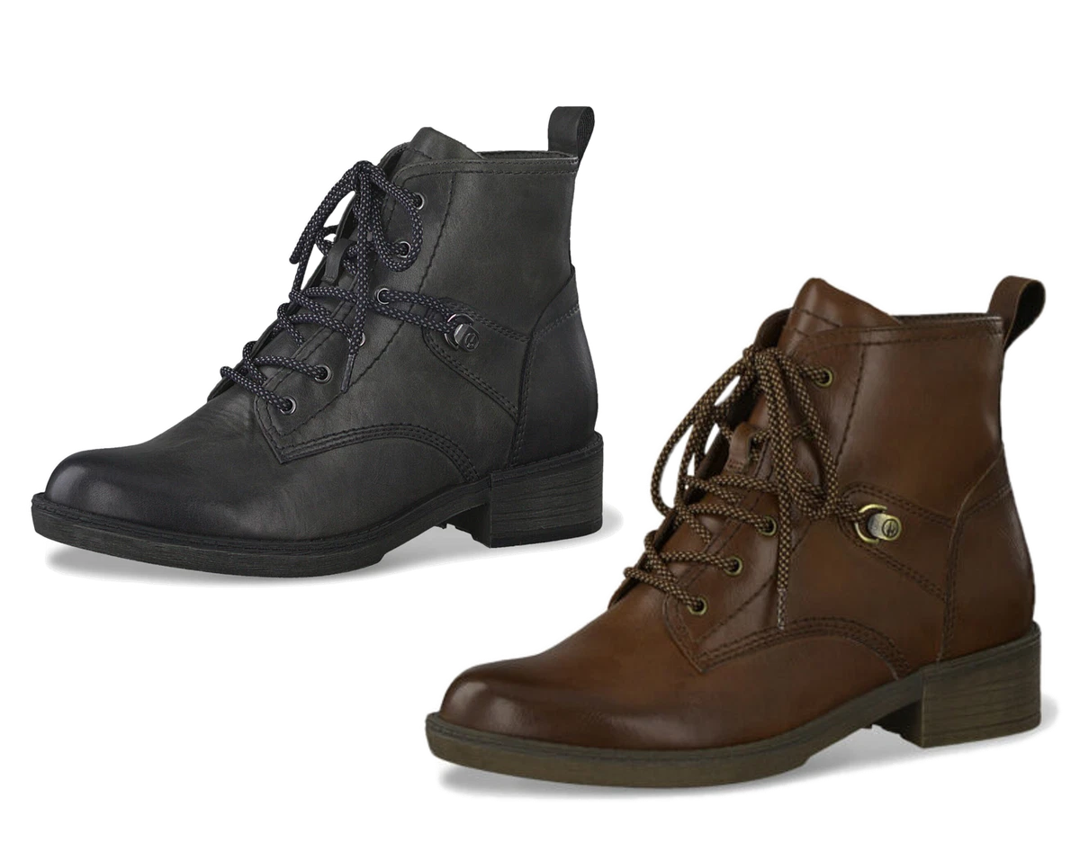 Tamaris Brown Grey Military Biker Style Faux Leather Lace Up Boots