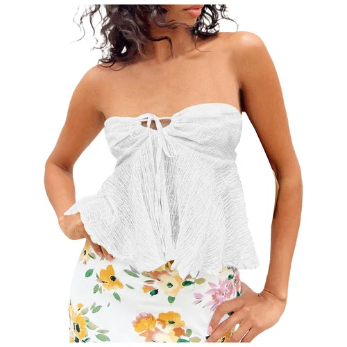 Top de tubo para mujer de verano sin hombros sin tirantes elegante bandeau Top Off - Imagen 6 de 42