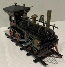 Vintage 12" Tin Steam Train Engine on Track Replica Display Piece Model Decor NM