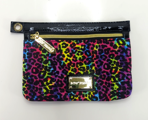 Betsey Johnson Rainbow Leopard Cat Print Wristlet Pouch Colorful Zip Bag Used