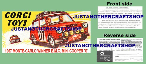 Corgi Jouets 339 Mini Cooper Monte Carlo 1967 Instruction Dépliant & Poster - Afbeelding 1 van 1