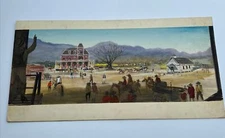LARGE ANTIQUE ILLUSTRATION PAINTING AMERICAN OLD WEST WESTERN TOWN HORSE RANCH