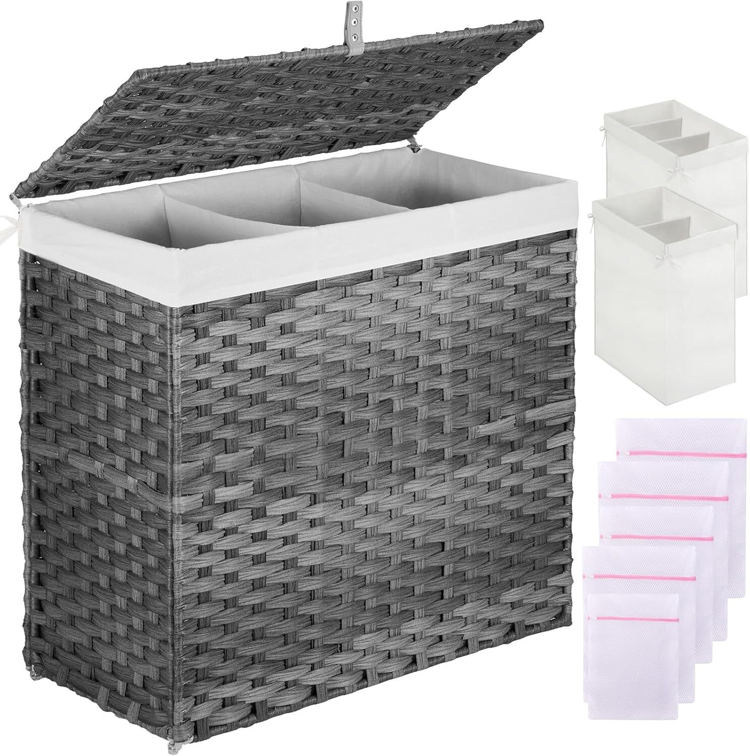 Greenstell 125L Large Gray Laundry Hamper with Lid for Organized Storage-image