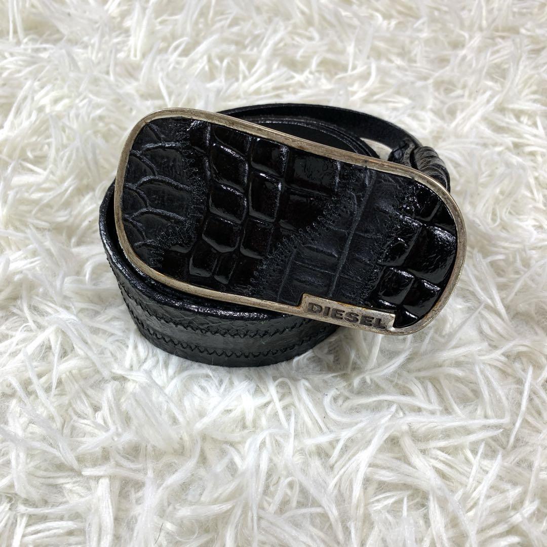 Diesel Embossed Leather Belt/Buckle Black/Black Size 80/32