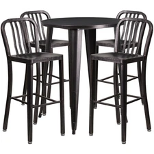 30'' Round Black Antique Gold Metal Outdoor Restaurant Bar Table w/ 4  Barstools