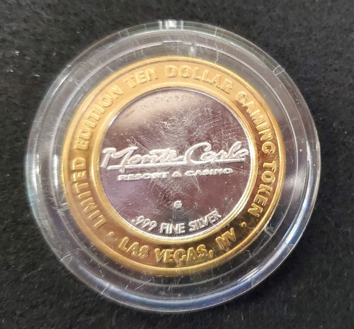 .999 FINE SILVER L.E. TEN DOLLAR GAMING TOKEN MONTE CARLO BLACKSTONE STEAK HOUSE - Picture 2 of 4
