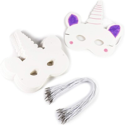 48pcs Unicorn Masks with Elastic Band for Birthday, Party Favors and DIY Crafts