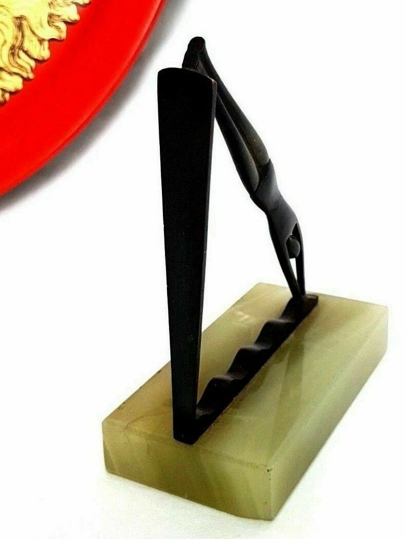 RARE ART DECO HAGENAUER BRONZE SCUPTURE MAN DIVING ON MARBLE BASE BOOKEND