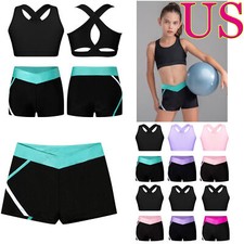 Kids Girls 2 Piece Ballet Jazz Dance Costume Gymnastic Outfits Dancewear